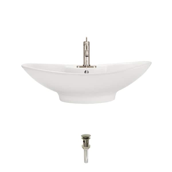 MR Direct Porcelain Vessel Sink in Bisque with 753 Faucet and Pop-Up Drain in Brushed Nickel