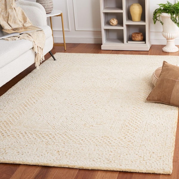 Textural 4 ft. x 6 ft. Gold/Ivory Monochrome Border Area Rug