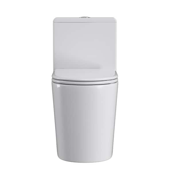 Dual Flush 1.1/1.6 GPF Elongated 1-piece Toilet in Glossy White with PP Soft Closing Seat Cover