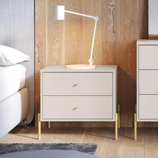 Manhattan Comfort Jasper Full Extension 2-Drawer Off White Nightstand (Set of 2) (22.08 in. H x 25.15 in. W x 17.51 in. D)