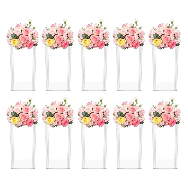 YIYIBYUS 23.62 in. Tall Indoor/Outdoor Clear Acrylic Plastic Plant Stand (Set of 10)