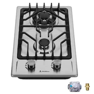 12 in. 2-Burners Recessed Gas Cooktop in Stainless Steel with Thermocouple Flame Protection,Propane Gas/Natural Gas Fuel