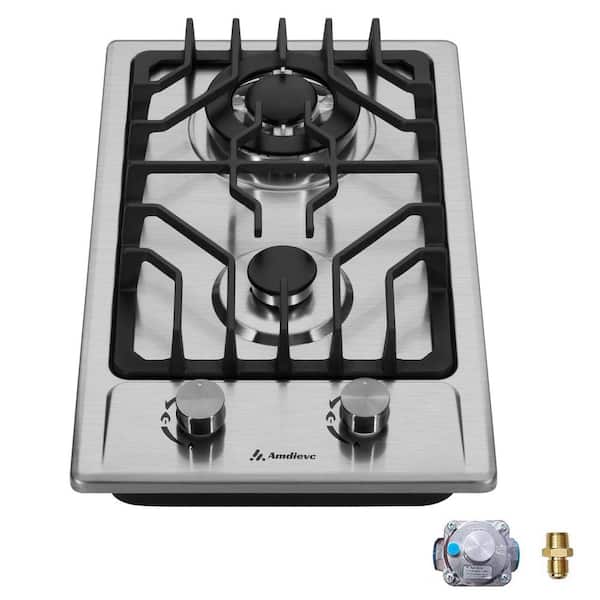 Unbranded 12 in. 2-Burners Recessed Gas Cooktop in Stainless Steel with Thermocouple Flame Protection,Propane Gas/Natural Gas Fuel