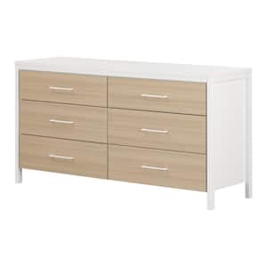Munich White and Soft Elm 6-Drawer 59.25 in. Dresser without Mirror