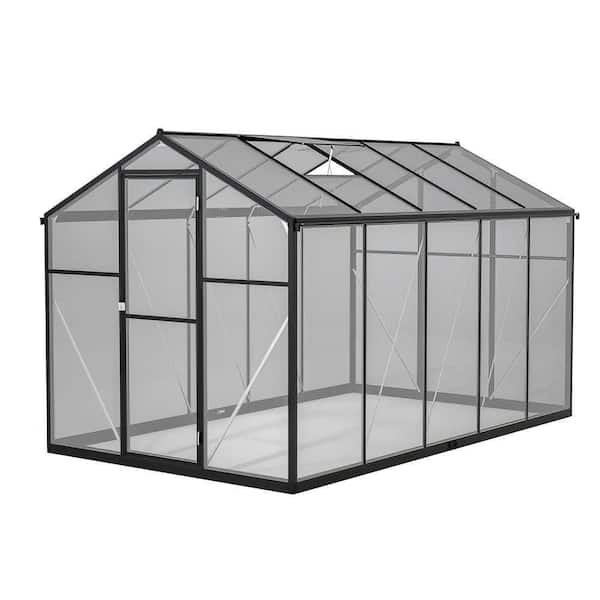 6 x 10 ft Outdoor Polycarbonate Greenhouse with Lockable Door & Adjustable Roof Vent