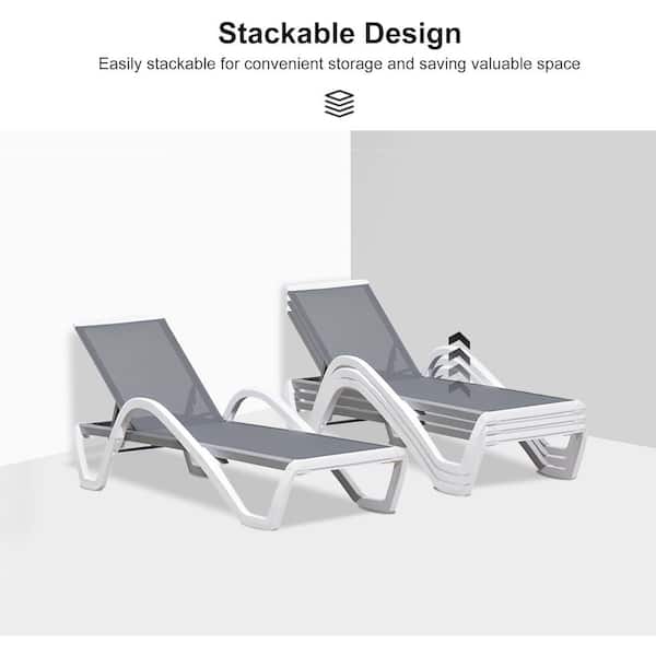 Patio Chaise Lounge Chair Set Outdoor Plastic Chairs for Outside Beach in-Pool Lawn Poolside, Grey
