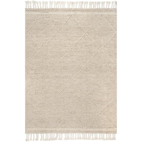 6' x 9' Beige nuLOOM Elana Textured Jute and Cotton Tassel 