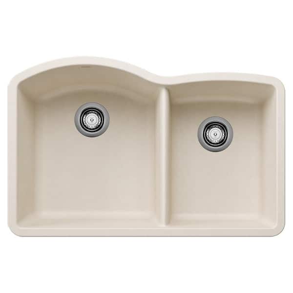 Diamond Silgranit 32.07 in. Undermount 60/40 Double Bowl Soft White Granite Composite Kitchen Sink