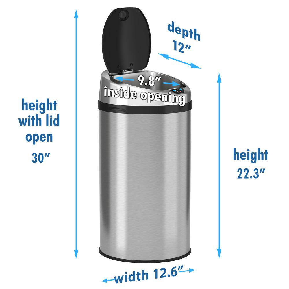 8 Gallon Brushed Stainless Steel Touchless Trash Can
