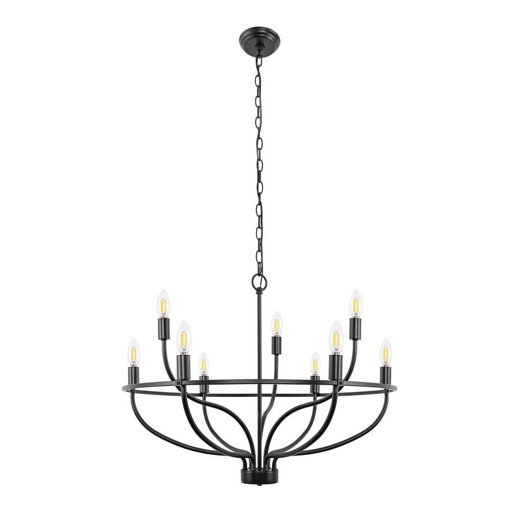 Emeritpro 9-Light Black Large Circle Chandelier, 28.5-Inch