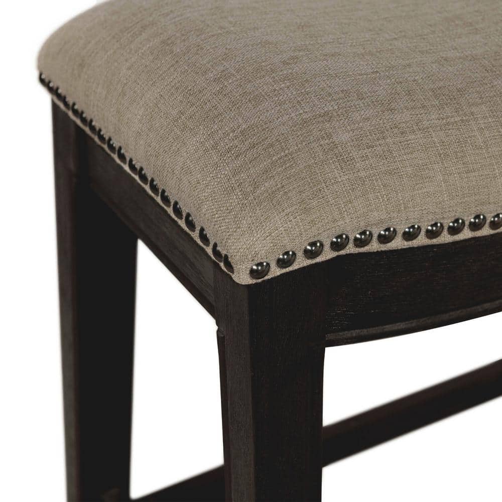 Rooney 30" Espresso Wood and Beige Linen Backless Bar Stool