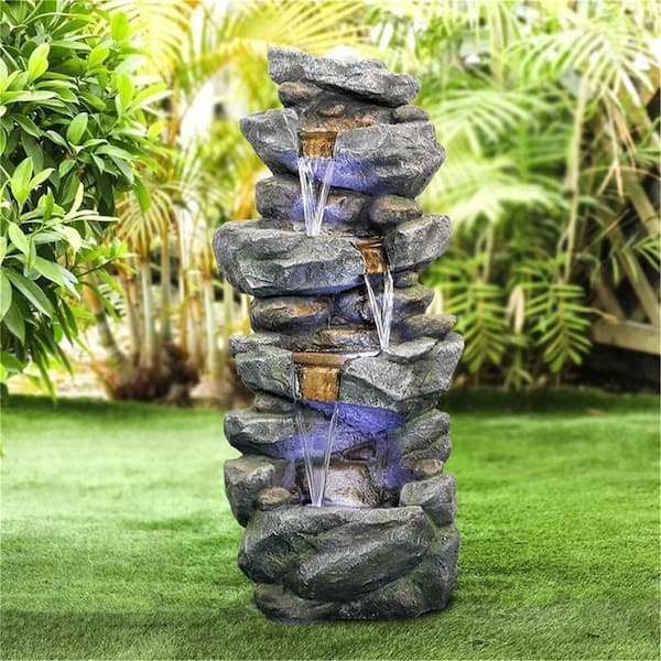 mor Isse mekanisk 40 in. Tall Outdoor 5-Tier Water Fountain with LED Lights CX621ST-GY40 -  The Home Depot