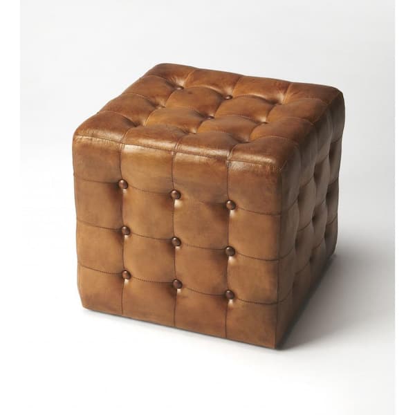 HomeRoots Bernadette Medium Brown Tufted Accent Ottoman