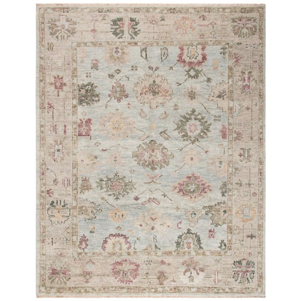 Samarkand 10 ft. x 14 ft. Light Blue/Sage Floral Border Area Rug
