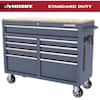 Husky Standard-Duty 46 in. W 9-Drawer Gloss Cadet Gray Mobile Workbench Cabinet with Solid Wood Top H46X18MWC9EGRY