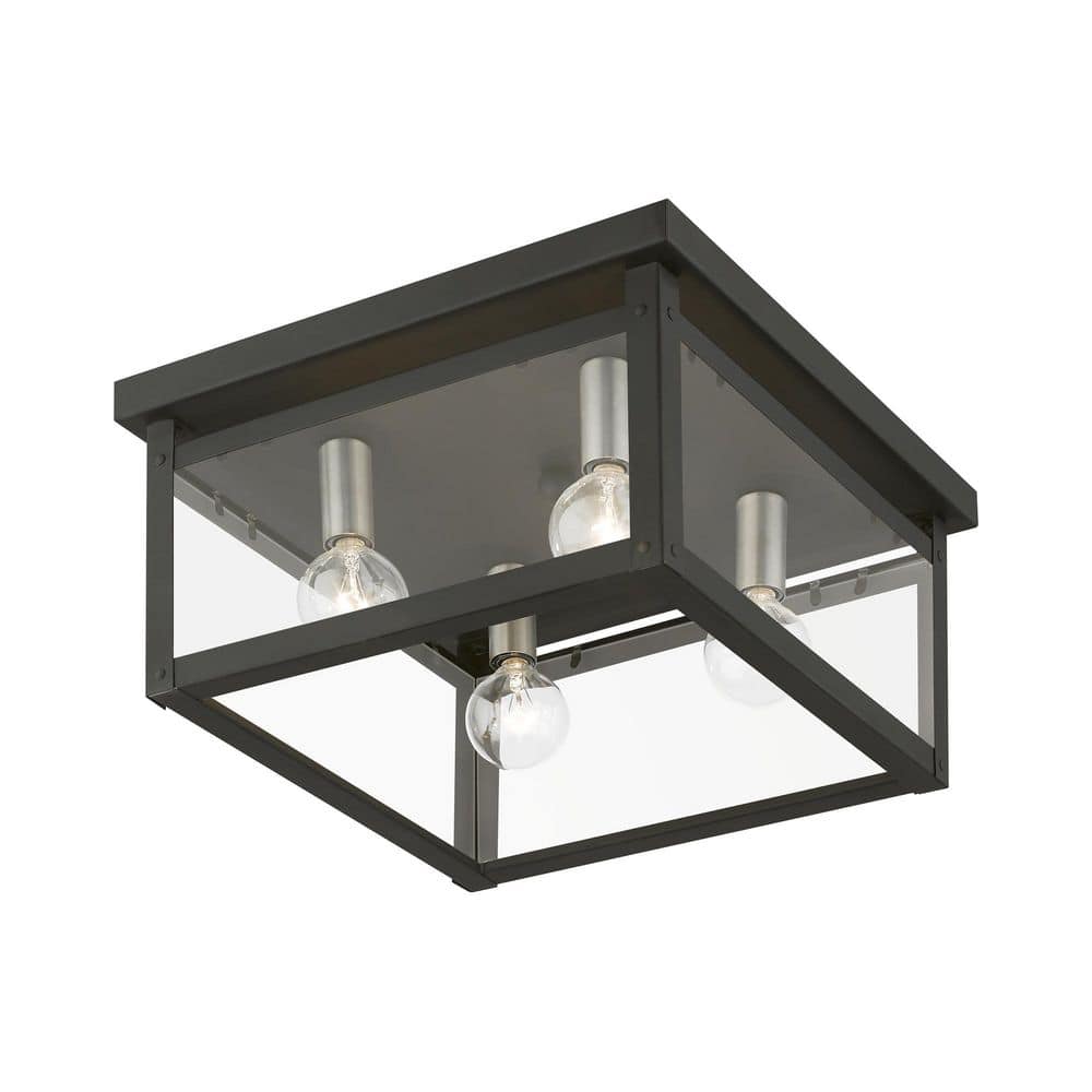 Milford Square 4-Light LED Flush Mount in Black and Brushed Nickel