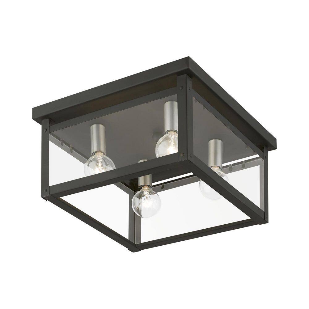 Milford Square 4-Light LED Flush Mount in Black and Brushed Nickel