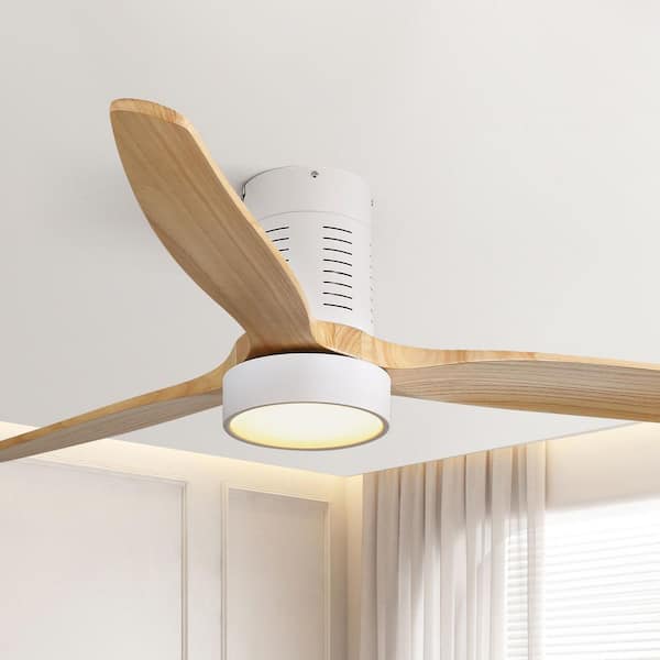 52 in. LED Indoor/Outdoor White Flush Mount Ceiling Fan with Reversible Motor, 6-Speed DC Remote Control