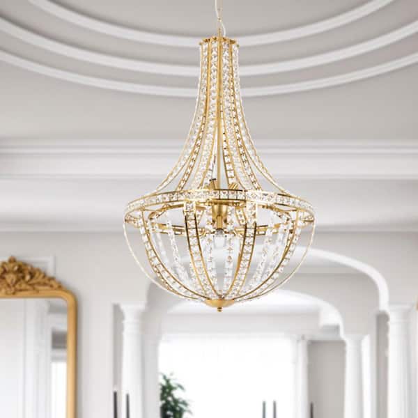 9-Light 22 in. Brass Crystal Modern Globe Dimmable Chandeliers Dining Room Kitchen Ceiling Lights Foyer Bedroom Lighting