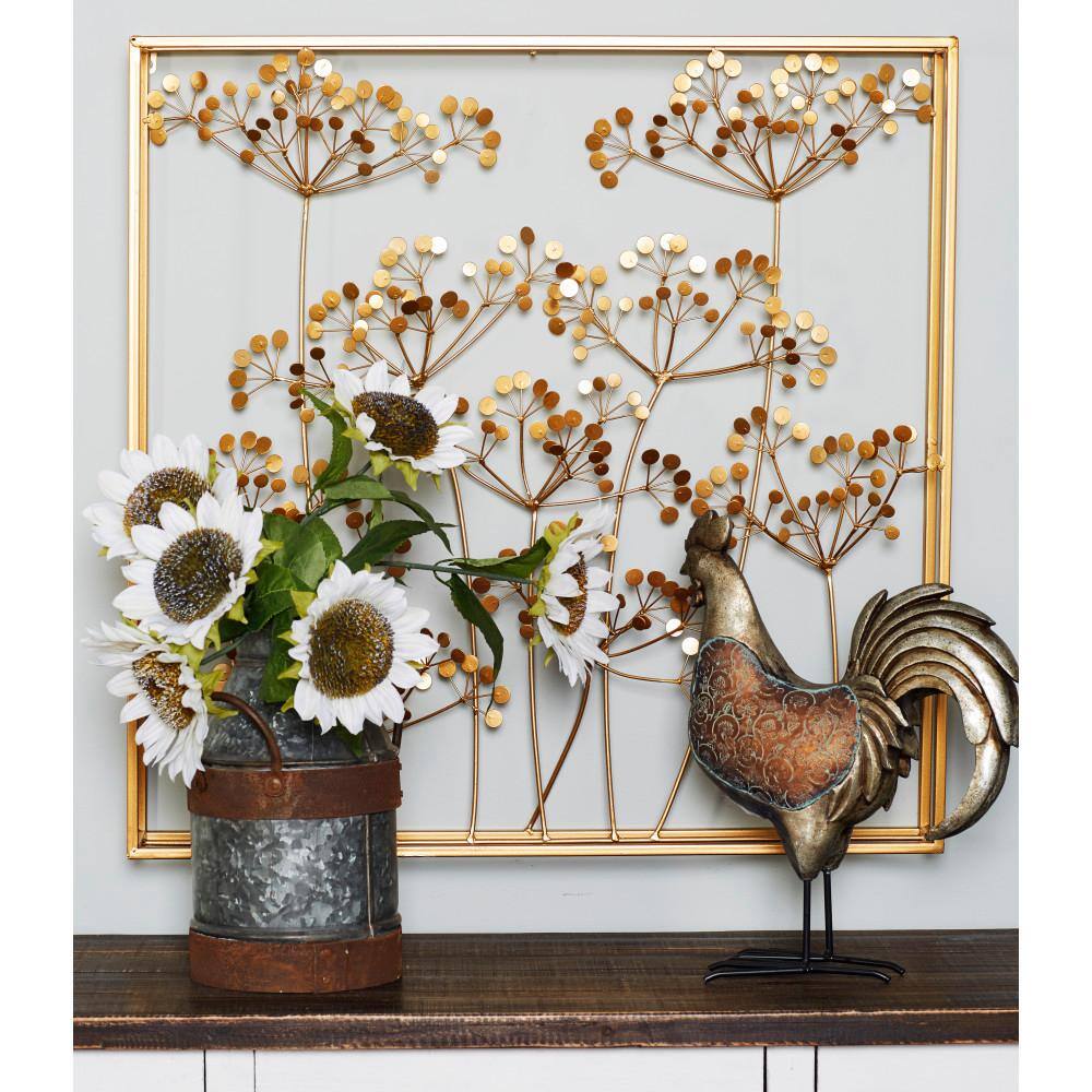 Gold Metal Botanical Wall Sculpture with Box Frame