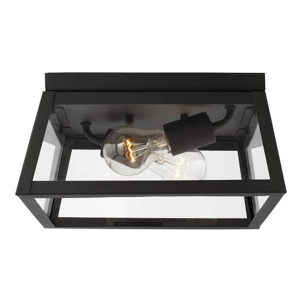 Generation Lighting Founders 2-Light Black Transitional Exterior Outdoor LED Ceiling Flush Mount with Clear and White Glass Panels Included