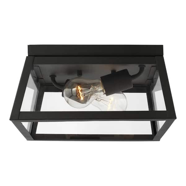 Generation Lighting Founders 2-Light Black Transitional Exterior Outdoor Ceiling Flush Mount with Clear and White Glass Panels Included
