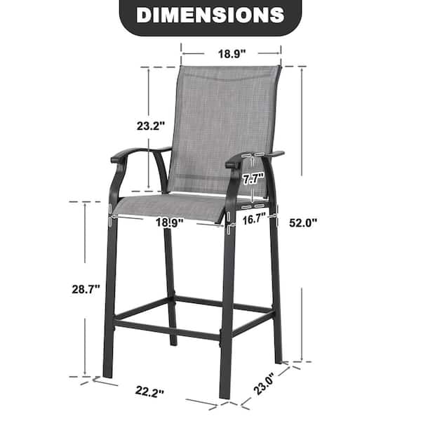 Black Textilene and Iron Metal Outdoor Bar Stool with High Backrest (2-Pack)