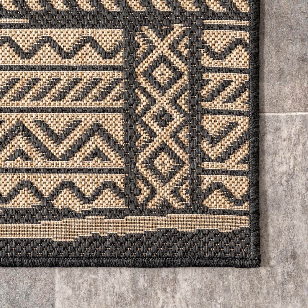Charcoal Geometric Striped Synthetic Indoor/Outdoor Rug