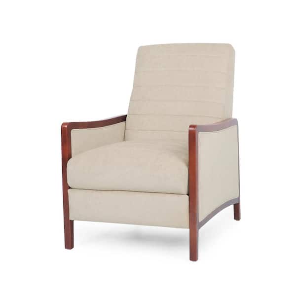 CHRISTOPHER KNIGHT HOME Sand Color Mid Century Modern Fabric Channel Stitch Push Back Recliner Accent Armchair