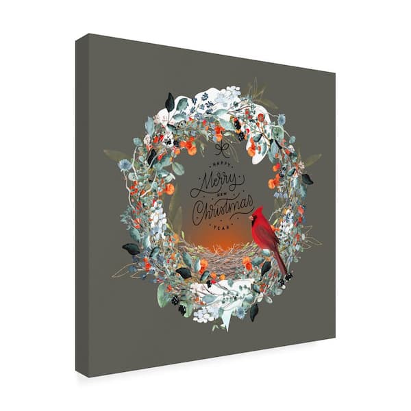 Tina Mitchell 'Merry Christmas Happy New Year Wreath' Canvas Art