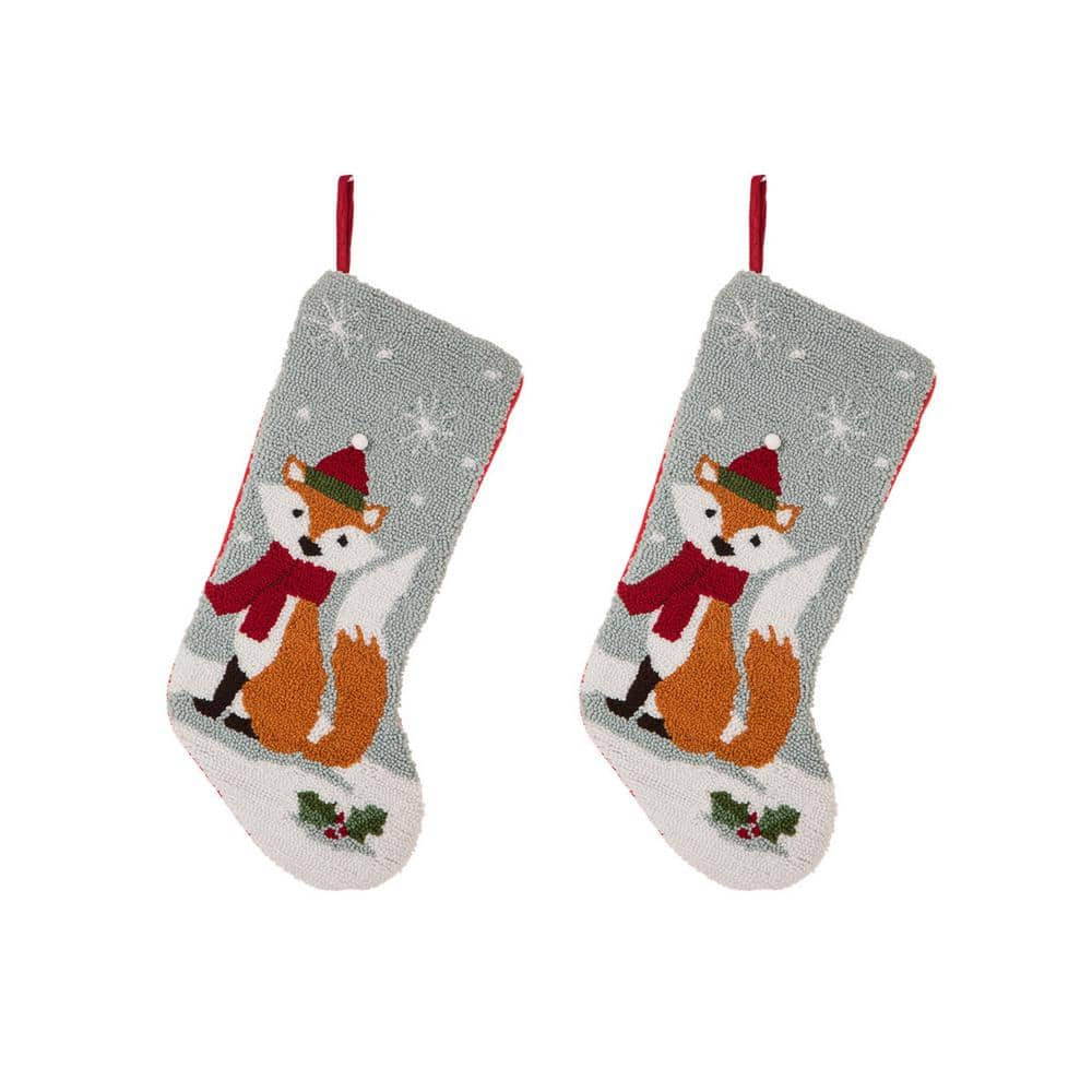 Glitzhome 19 in. Polyester Fox Hooked Stocking (2-Pack)