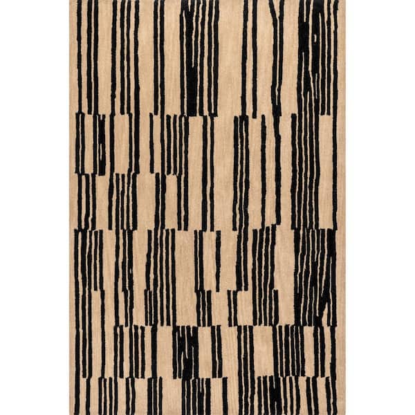RUGS USA Tara Striped Wool Black 5 ft. x 8 ft. Indoor/Outdoor Patio Rug
