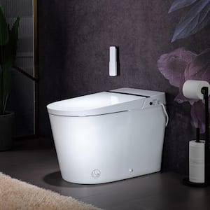 Intelligent 1.28 GPF Elongated Smart Toilet Bidet in White with Foot Sensor Function, Auto Open and Auto Close