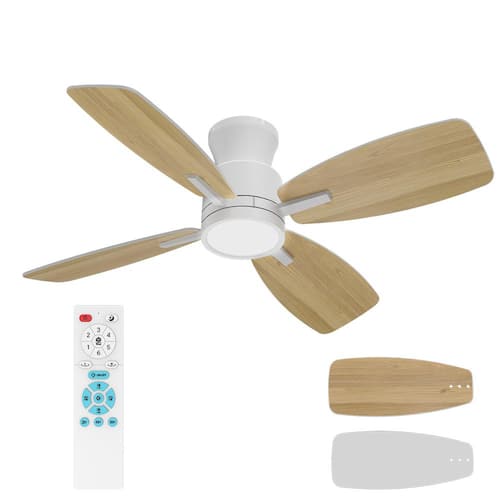 S4 42 in.Indoor White Ceiling Fan with Dimmable LED Light and Bedroom Mood Light, Reversible Quiet DC Motor and 4 Blades Ceiling Fans With Lights