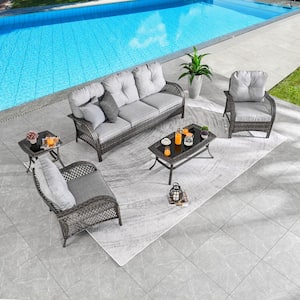 5-Piece Wicker Patio Conversation Set with Gray Cushions