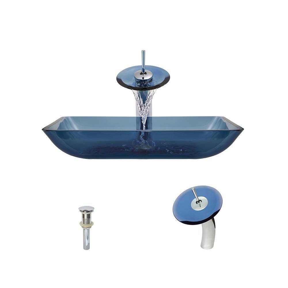Aurora Sinks G01-Sky-C-ENS-VPUD Glass Vessel Bathroom Ensemble with Pop Up Drain Chrome 