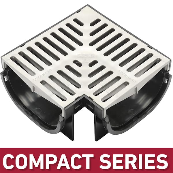 U.S. TRENCH DRAIN Compact Series 90 Corner for 3.2 in. D Trench and Channel Drain Systems w/ Gray Grate