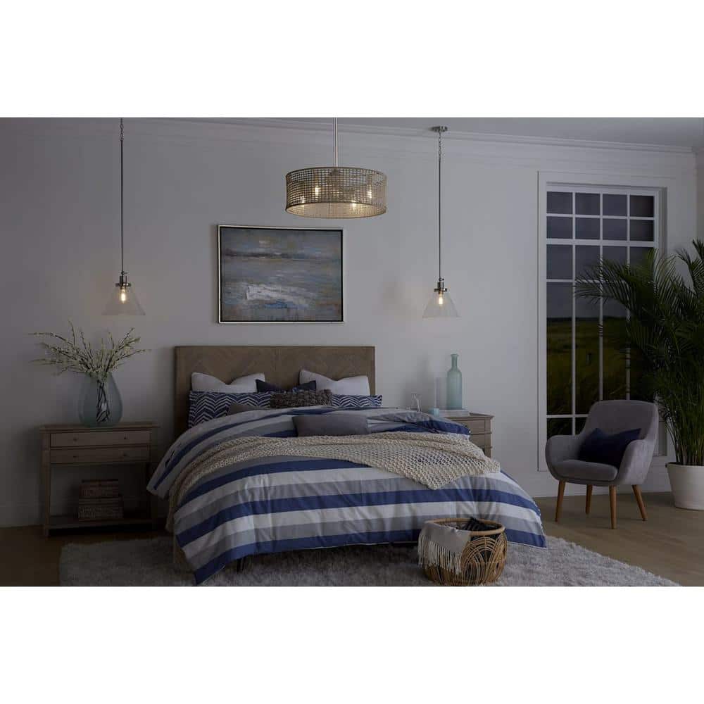 Hinton Polished Nickel Industrial Pendant with Seeded Glass Shade