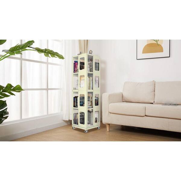 CSC DECOR INC 54.7 in. Tall Yellow Steel 4-Tier Rotating Bookcase