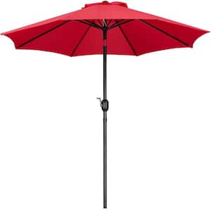 9 ft. 8 Ribs Market Umbrella with Push Button Tilt and Crank Outdoor Patio Umbrella in Red