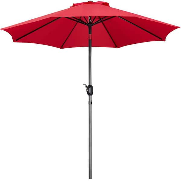 Yaheetech 9 ft. 8 Ribs Market Umbrella with Push Button Tilt and Crank Outdoor Patio Umbrella in Red