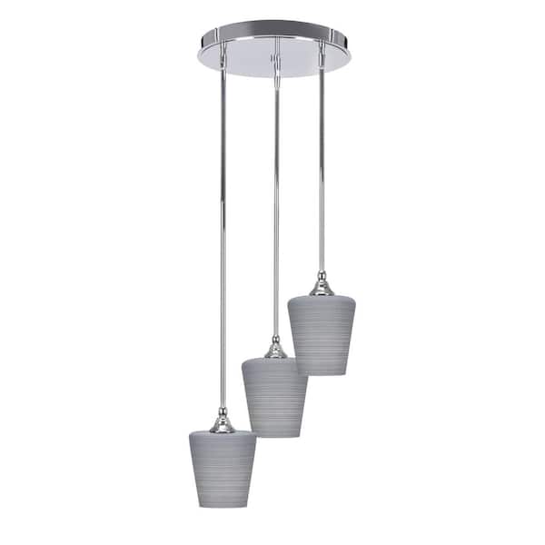 Unbranded Villa 60-Watt 15 in. 3 Light Chrome Stem Pendant Light with 6 in. Gray Matrix Glass Shade, No bulbs included