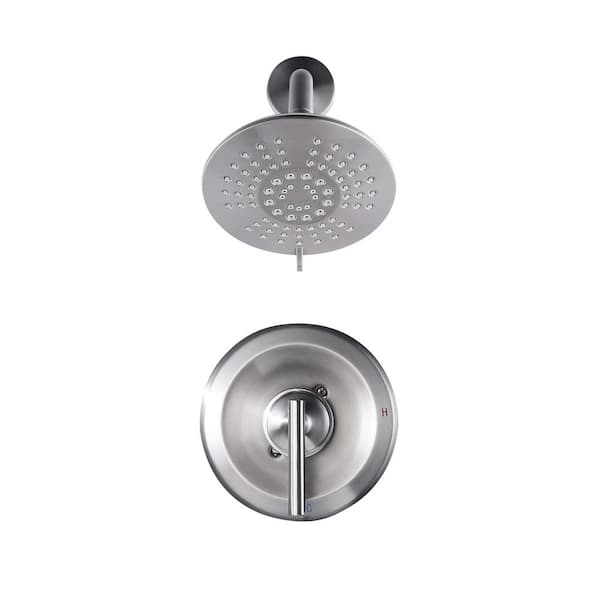 IVIGA 5-Spray Patterns with 1.8 GPM 6 in. Wall Mount Rain Fixed Shower Head with Brass Valve in Brushed Nickel