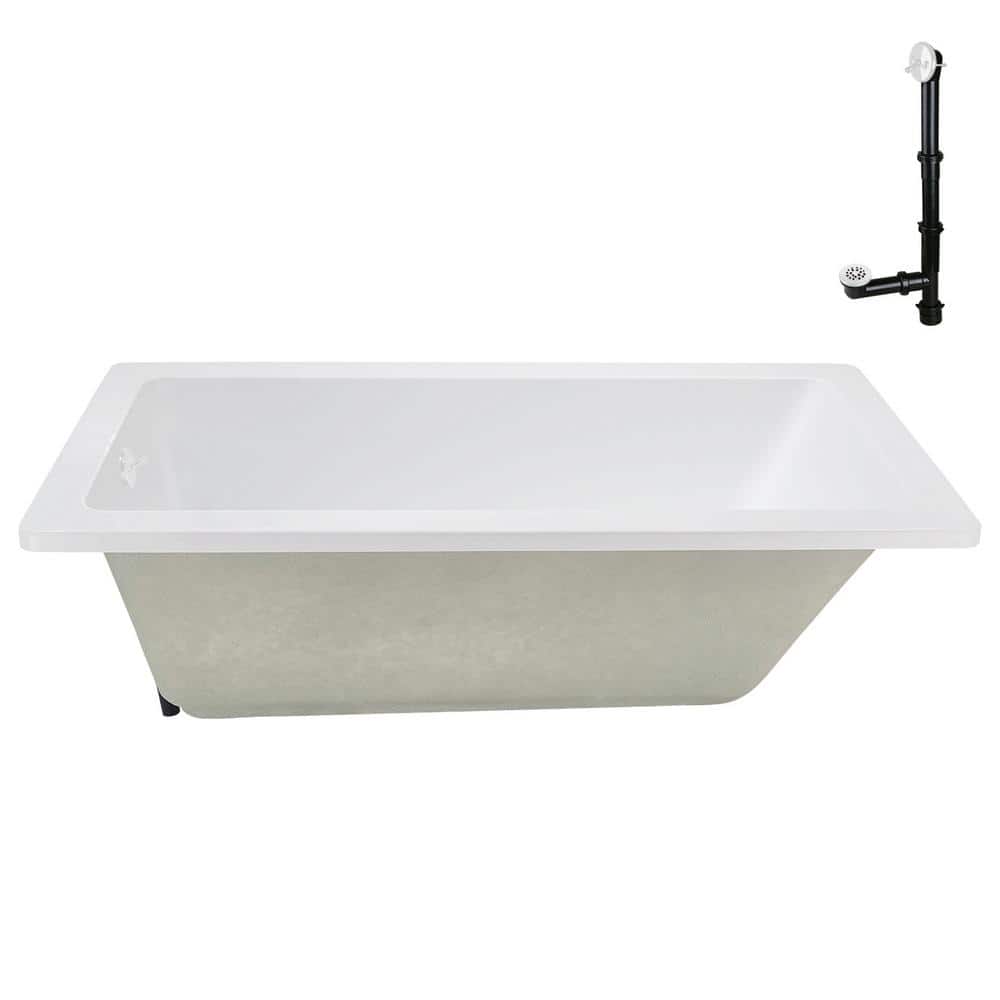 66" x 34" Glossy White Acrylic Soaking Drop-In Bathtub