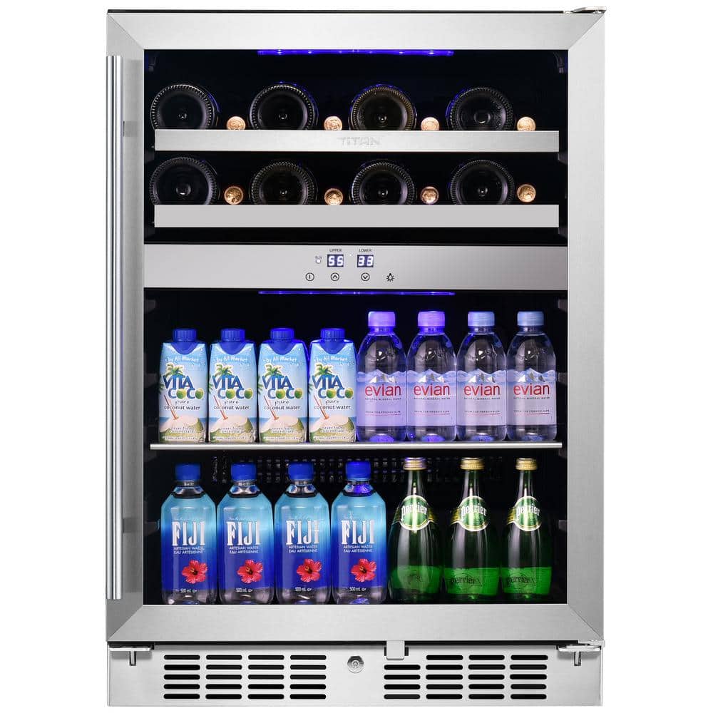 TITAN Signature 24 in. 16-Bottle and 70-Can Stainless Steel Single Door Dual Zone Built-In Wine and Beverage Cooler, Stainless steel trim with black cabinet -  SS-WB241670DZ