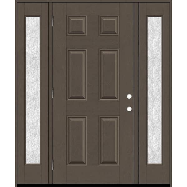Steves & Sons Regency 64 in. x 80 in. 6 Panel RHOS Ashwood Stain Mahogany Fiberglass Prehung Front Door with Rain 12 in. SLs 4-9/16