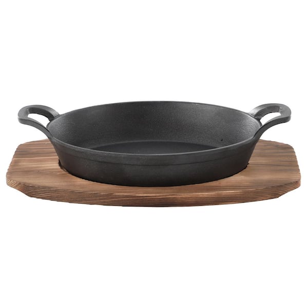 Mini Cast Iron Oval Pan with Wood Tray