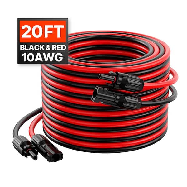 SVOPES Solar Panel Extension Cable 10AWG PV Wire Cable in 20 ft. Black and 20 ft. Red w/ Female plus Male Waterproof Connectors