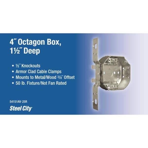 4 in. 15.8 cu. in. New Work Metal Octagon Electrical Box with V-Bracket (54151AV-25R)