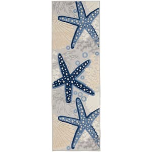 Aloha Blue/Gray 2 ft. x 6 ft. Kitchen Runner Nautical Contemporary Indoor/Outdoor Patio Area Rug